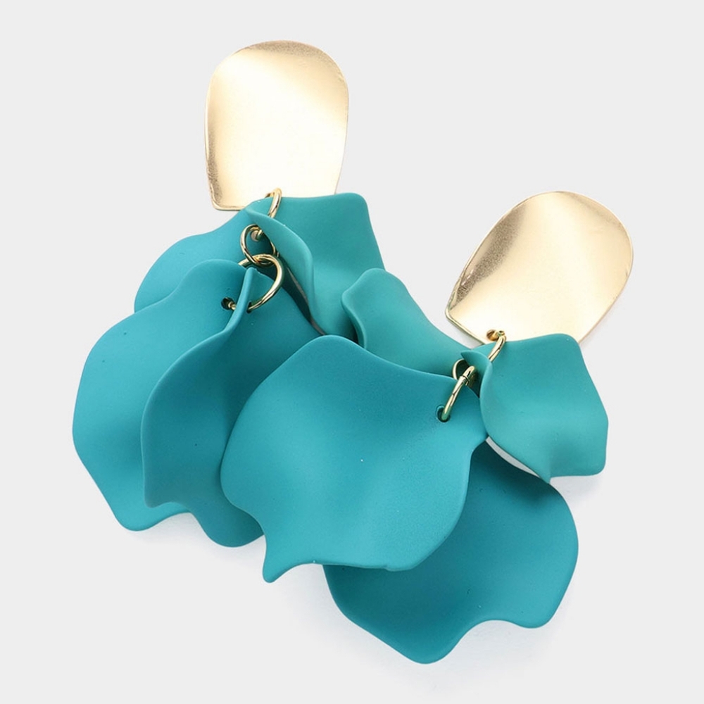Mint Petal Link Dangle Earrings 3 Inch Tear Drop Down Cluster Colorful Jewelry